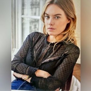 Sezane Kristina Black Swiss Dot Top